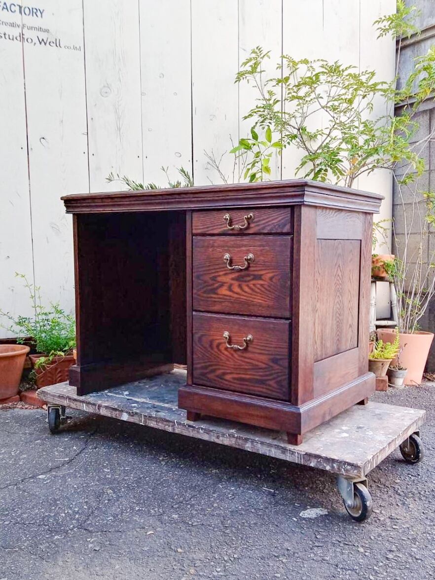 イギリスアンティーク調オークデスク 引出し付きネイルテーブル1000 (片袖机・書斎机・オーダーメイド家具) W1000×D600 店舗什器