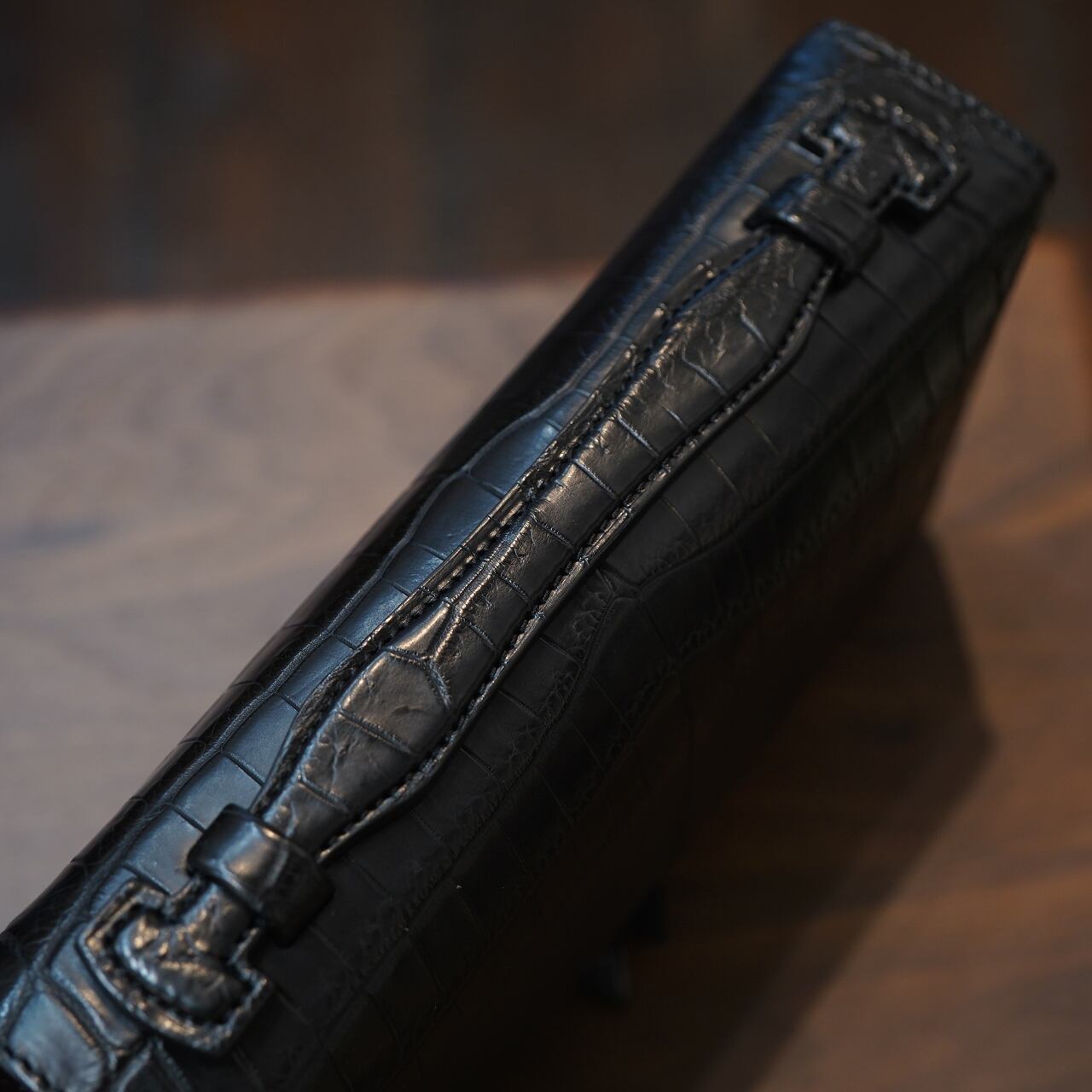 ル・ボナー ポーチピッコロ ナイルクロコダイルレザー ブラック  