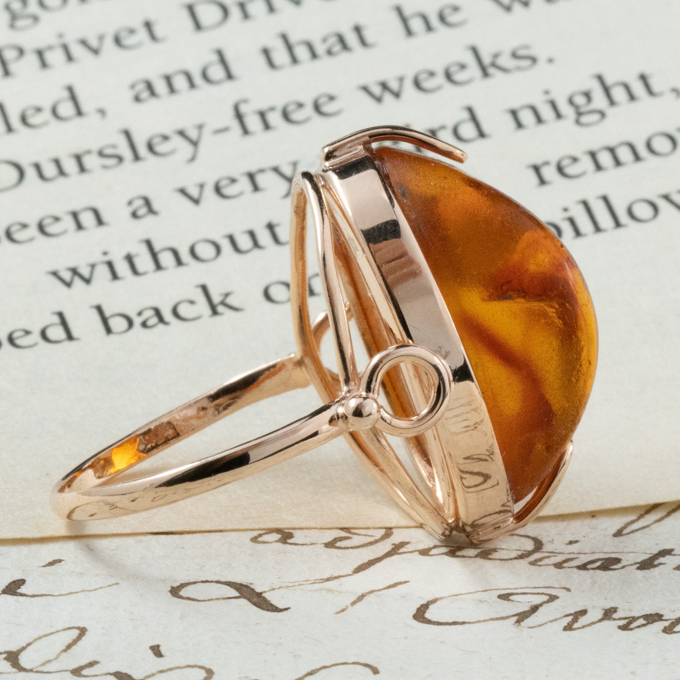 外国の作品】1900年前半〜中旬頃 琥珀 アンバー リング K14 天然