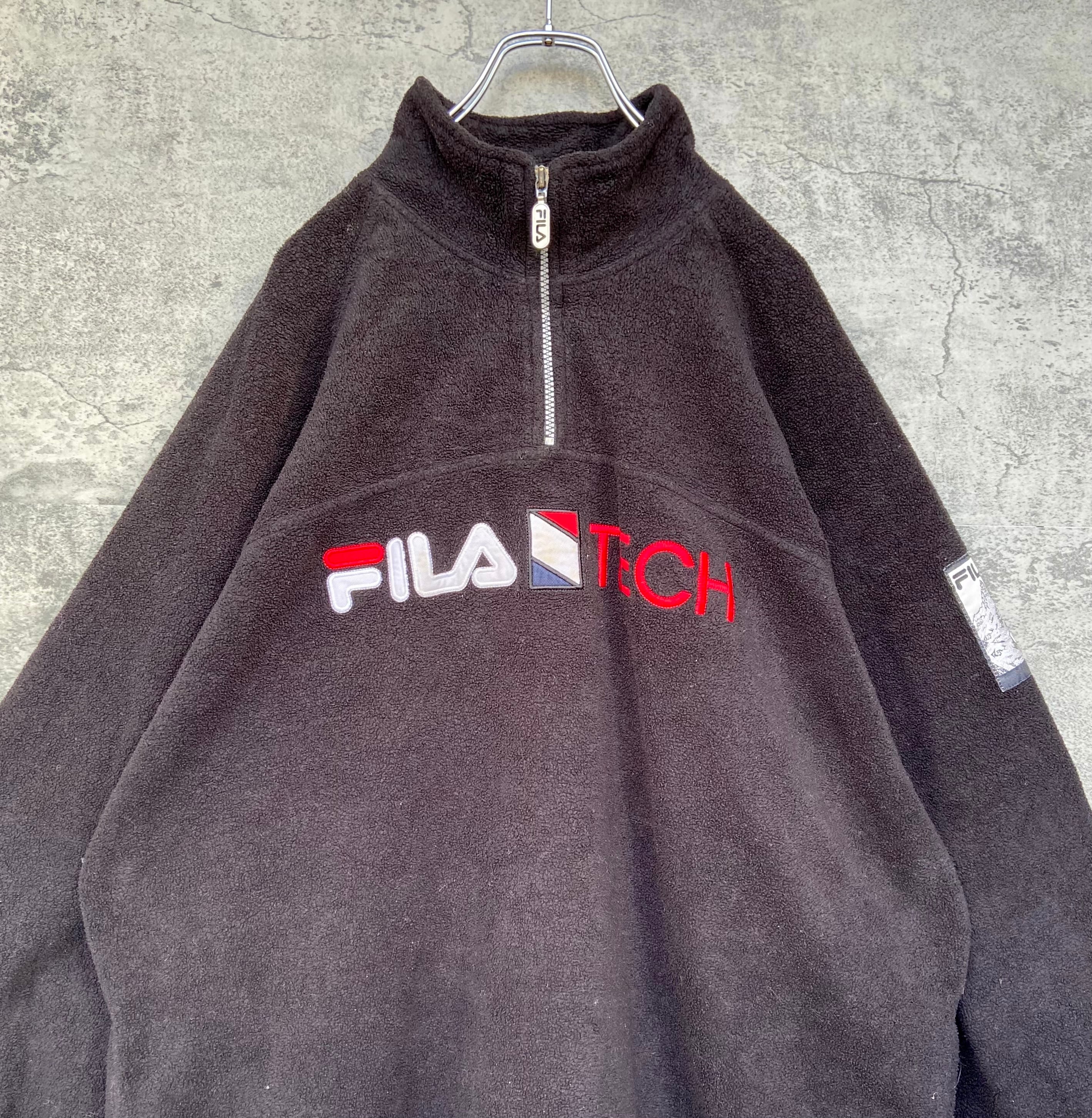 vintage 90s FILAフィラ フリース  黒 プルオーバー  刺繍 オーバーサイズ