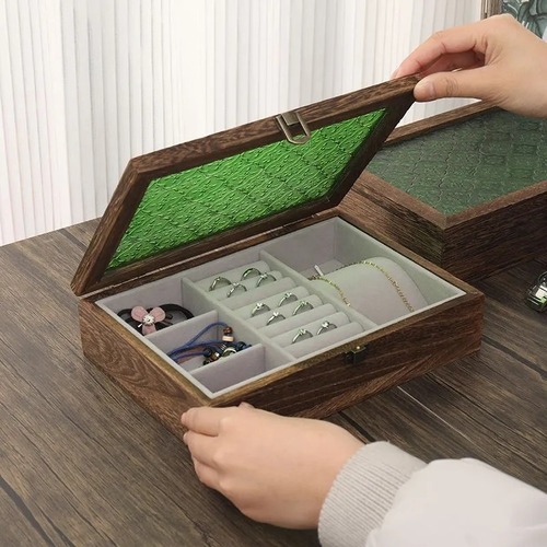 アクセサリー収納 ジュエリー収納 緑 グリーンジュエリーボックス アクセサリーケース 大容量 ジュエリーケース 木製 ガラス コンパクト レディース メンズ おしゃれ ネックレス 指輪 収納
