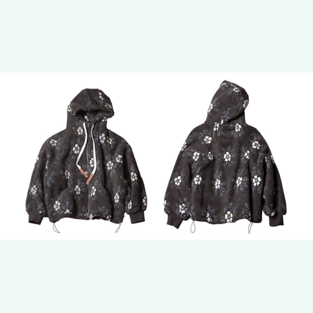 白い花が舞うダークブラウン・アートフリース 《i0807》