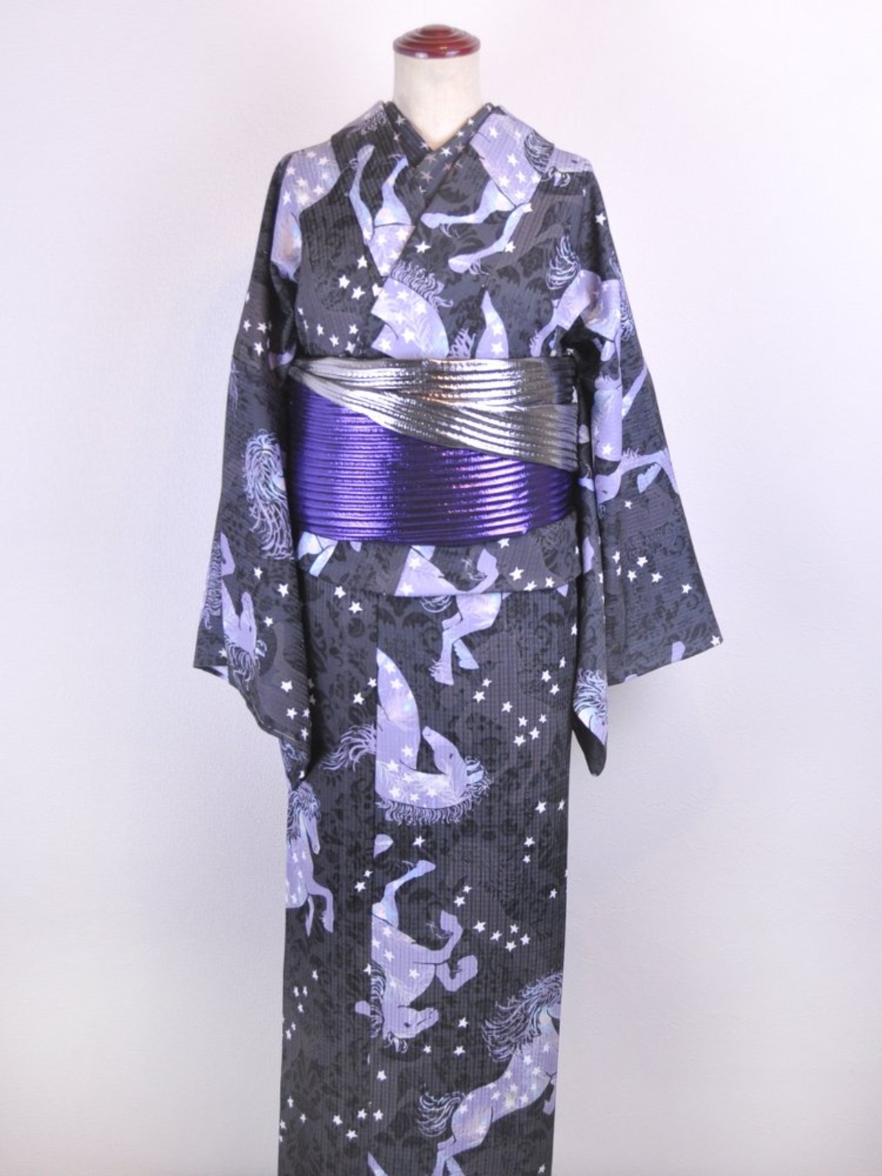 【受注商品】Rumi Rockきもの「ジプシーホース」チャコールグレー　[A704]