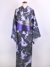 【受注商品】Rumi Rockきもの「ジプシーホース」チャコールグレー　[A704]