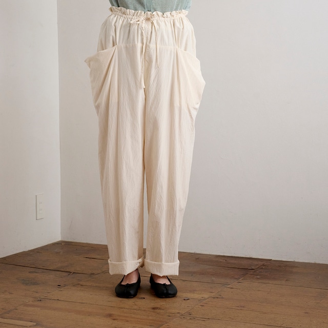 【30%off】quitan キタン QUITAN / NIWASHIGOTO PANTS SILK COTTON STRIPE　シルクコットン　ストライプ　シャーリングパンツ