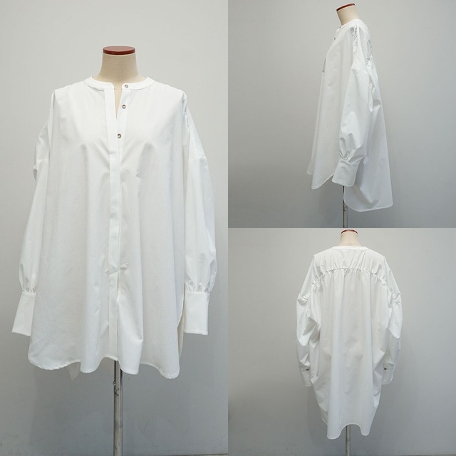 ノーカラーギャザーブラウス