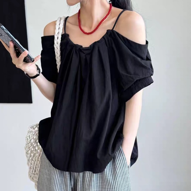バックリボンオフショルダーブラウス　0167