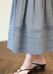 フランス風オーガニックコットン黒白チェックスカート