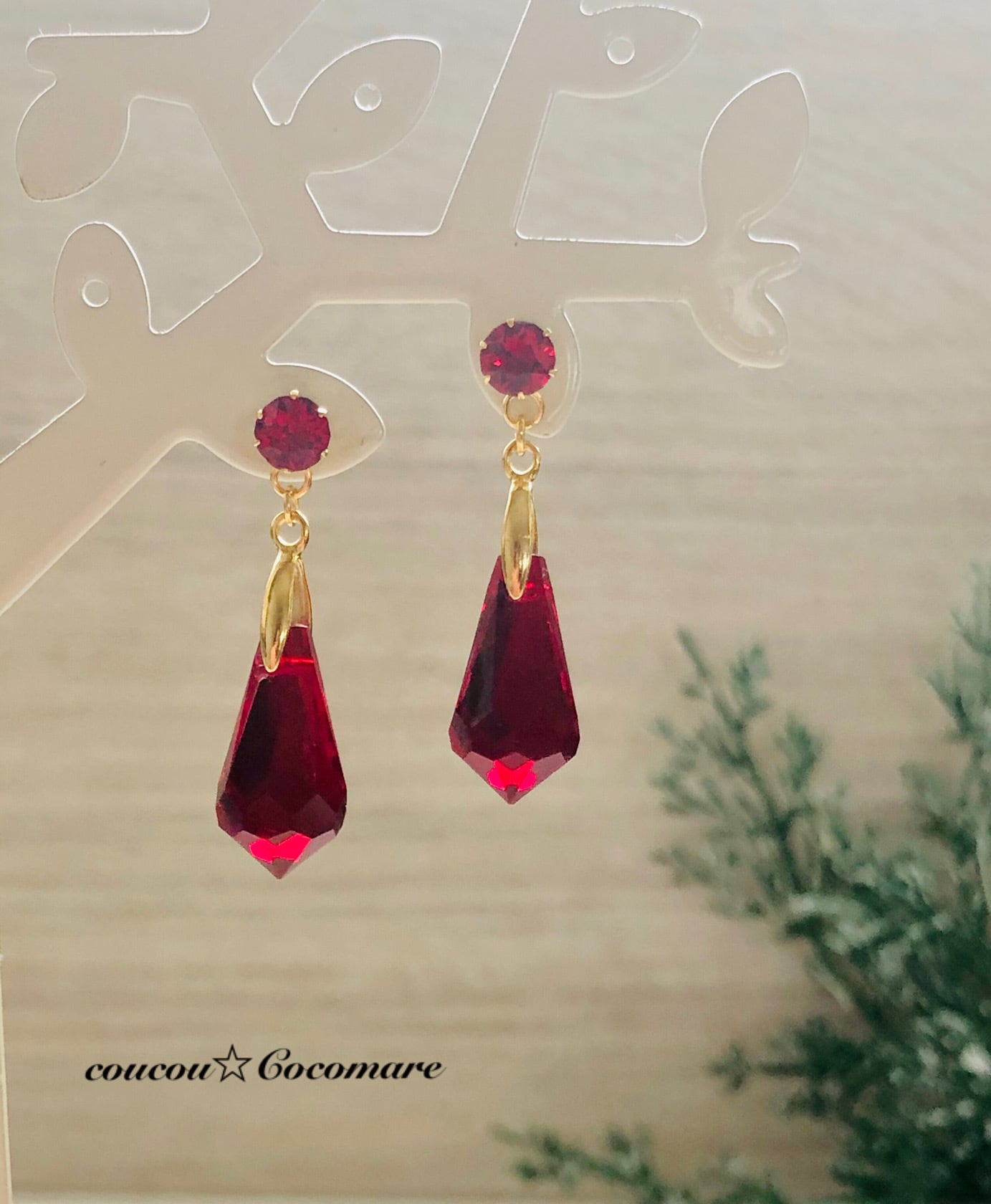 ハート ×花柄ポリマークレイ★ピアス✳︎イヤリング　ピンク/ルビーオレンジ ハート ×花柄ポリマークレイ☆ピアス✳︎イヤリング ピンク/ルビー