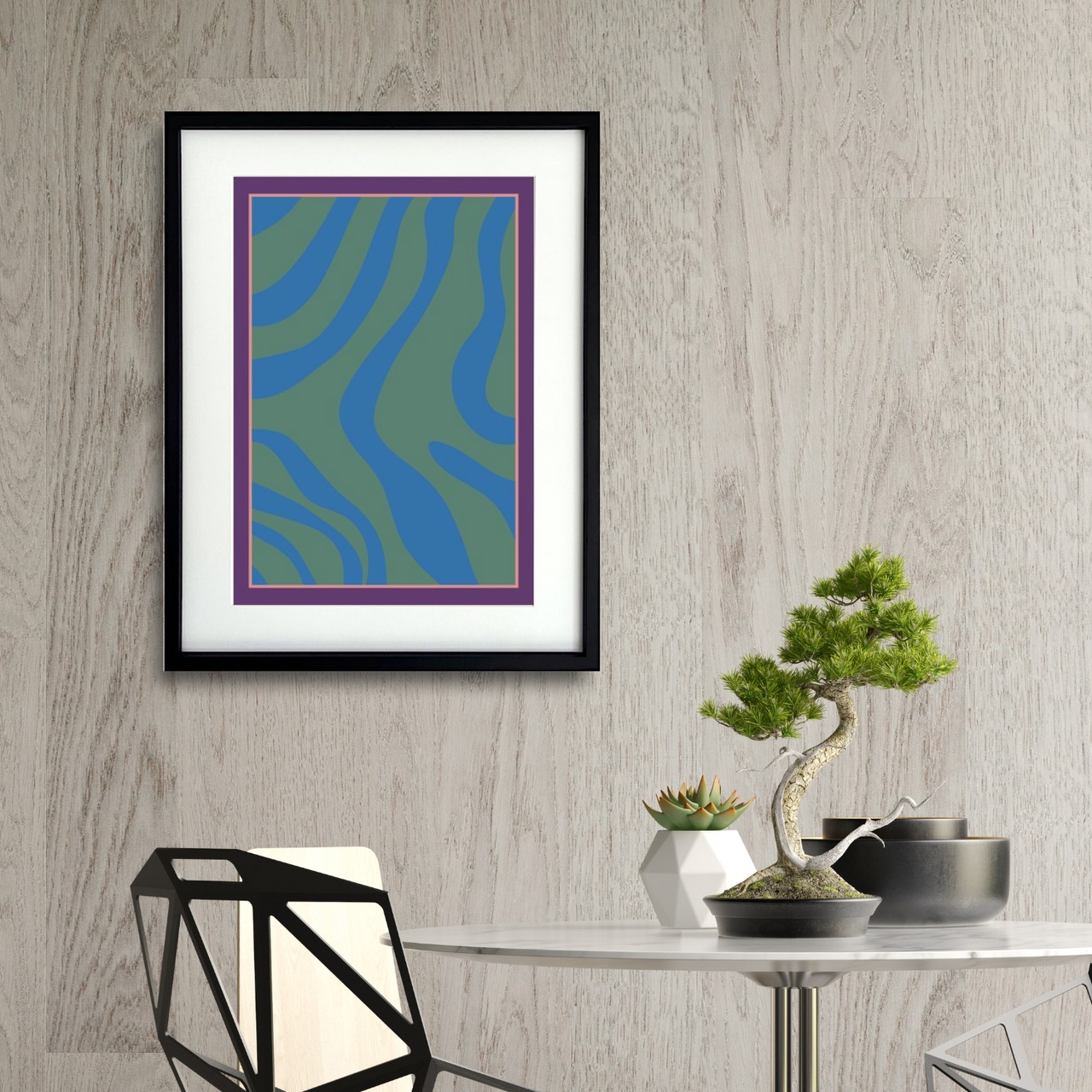 静寂の流れ Ⅷ｜深く重なる曲線が描くモノトーン抽象アートポスター｜空間を整える静かな存在感｜A2ポスター