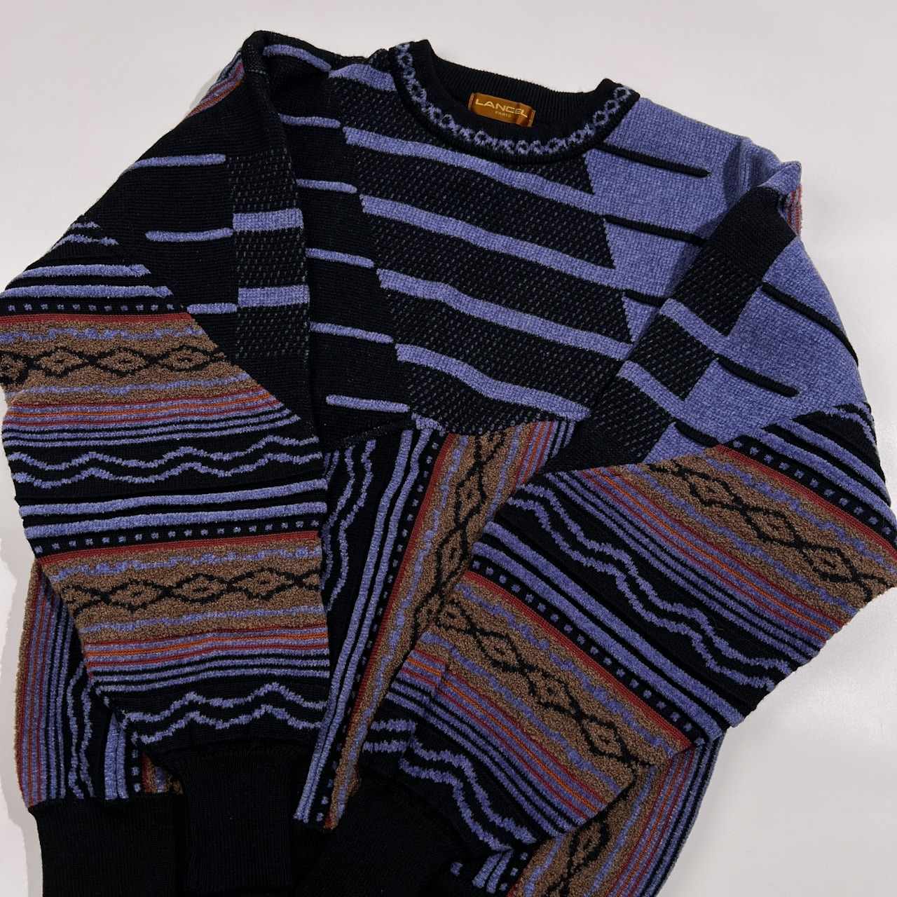 LANCEL ランセル デザイン編み 3Dニット ウール モール セーター サイズ M /パープル系/メンズ/日本製