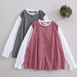 2色／袖切り替えチェック柄トップス ・9413