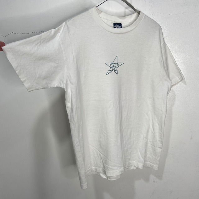 90s USA製　STUSSY 紺タグ　プリントTシャツ　白　M