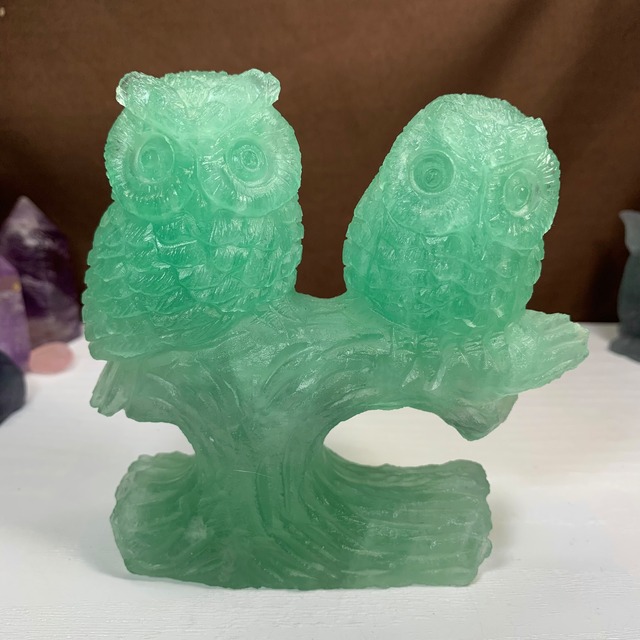 可愛いグリーンフローライト・ふくろう