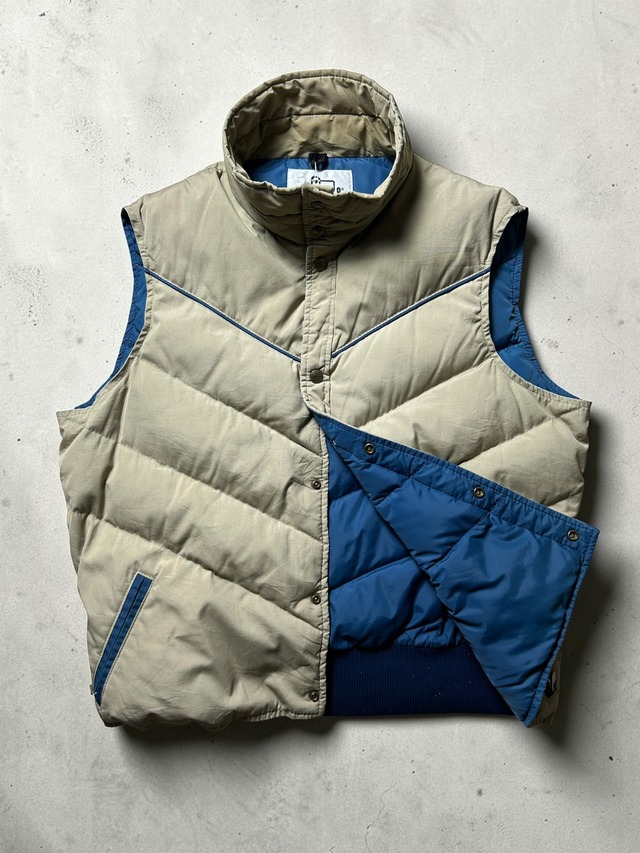 ［70s］WOOLRICH  Western Yoke Two Tone Beige Blue Padded Outdoor Vest
