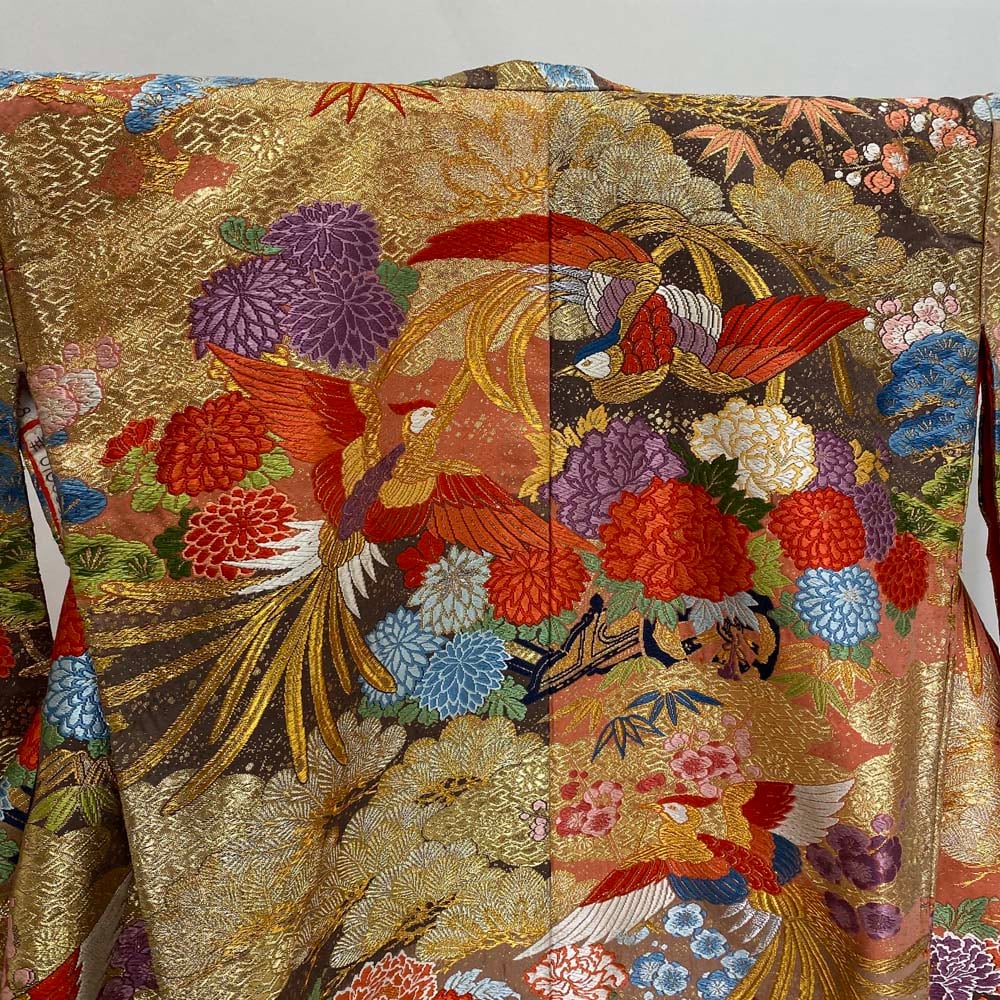 色打掛 正絹 鶴 刺繍 赤 金 打掛 Mサイズ 裄66.5 花嫁衣裳 婚礼 色打掛 正絹 鶴 刺繍 赤 金 打掛 Mサイズ 裄66.5 花嫁衣裳 婚礼