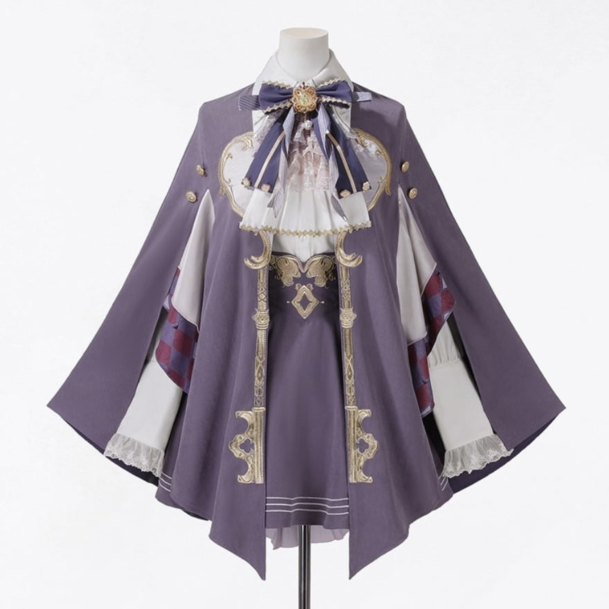 イベント衣装 中華風 セットアップ 3点セット マント 王子ブラウス フレアスカート パープル イベント衣装