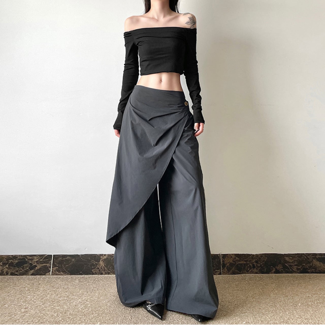 Wrap Design High Waist Wide Leg Pants 00027