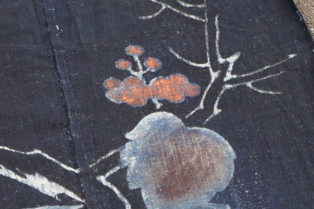 1871 筒描き 4幅 鳳凰 藍染 木綿 古布 明治〜大正 アンティーク 