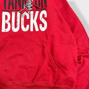 【JERZEES】高校 バスケ部 YANKTON BUCKS プリント ロゴ スウェット パーカー フーディー hoodie プルオーバー XL ビッグシルエット 赤 us古着