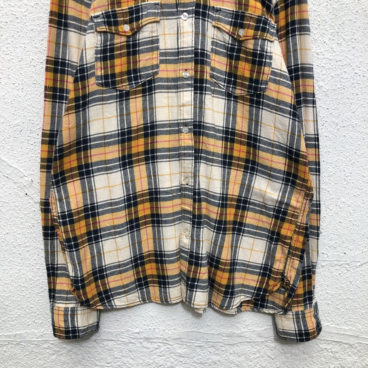 H&M L.O.G.G. 長袖 チェック柄 シャツ L イエロー 2ポケット 