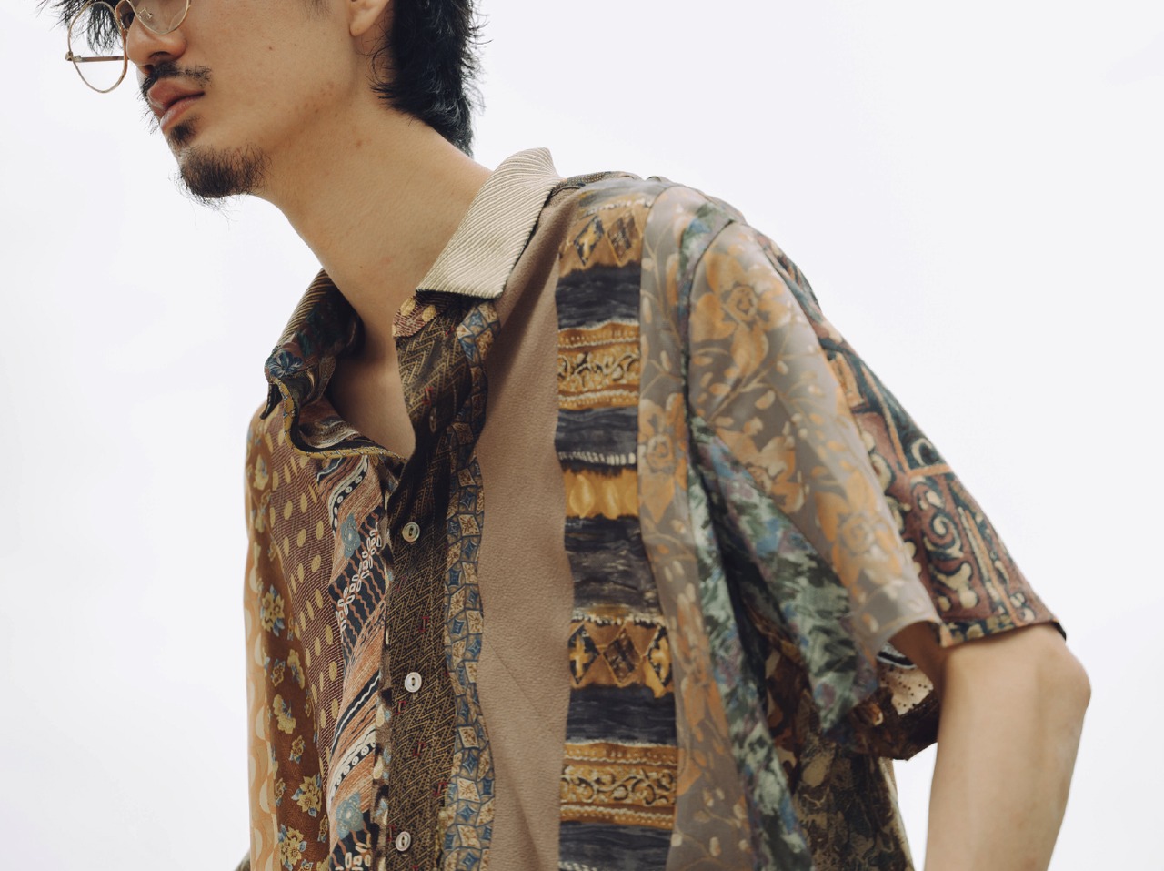 【KOH ISHIGURO】"再構築" REMAKE vintage tie striped patchwork short sleeve shirt - 4