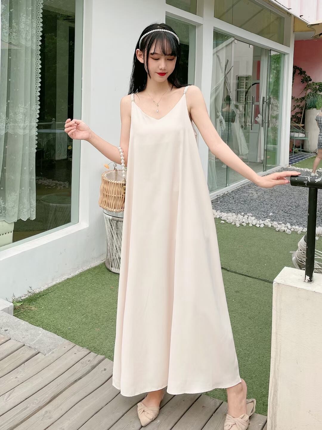 Vネック　マキシキャミワンピ　AJ33287-2112