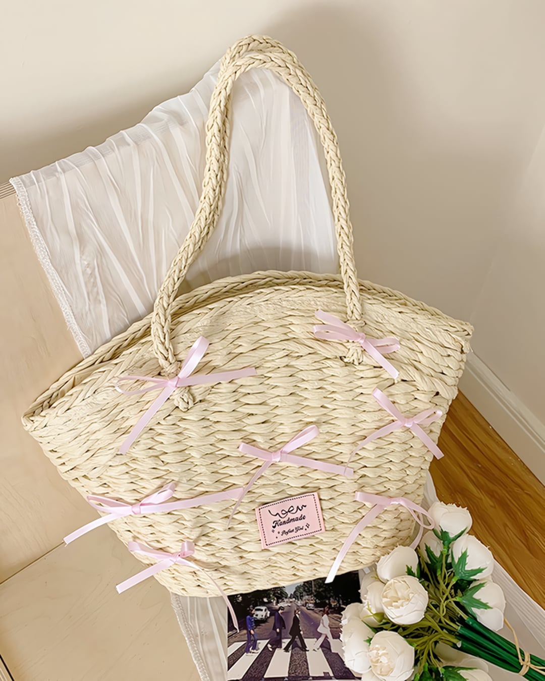 ピンクリボンストローバケットバッグ 2505002