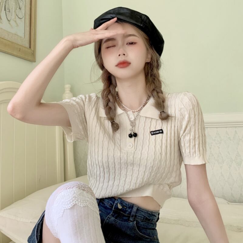 カラーニットショートサマー薄手トップス ドレス 夏物 シルク スーパーモール87266676690