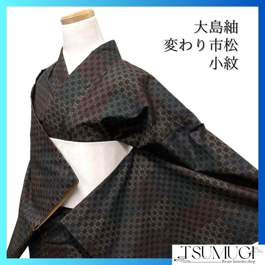 色大島紬 横縞 グラデーション 小紋 着物 034a p 【公式通販】