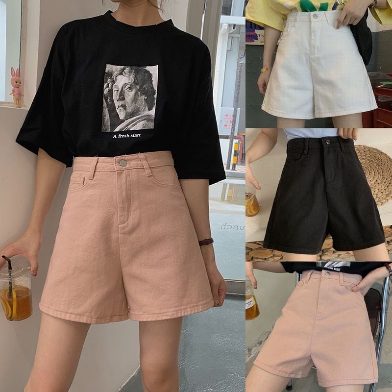 【パンツ】 デニムショートパンツ ワイドレッグ 韓国ファッション