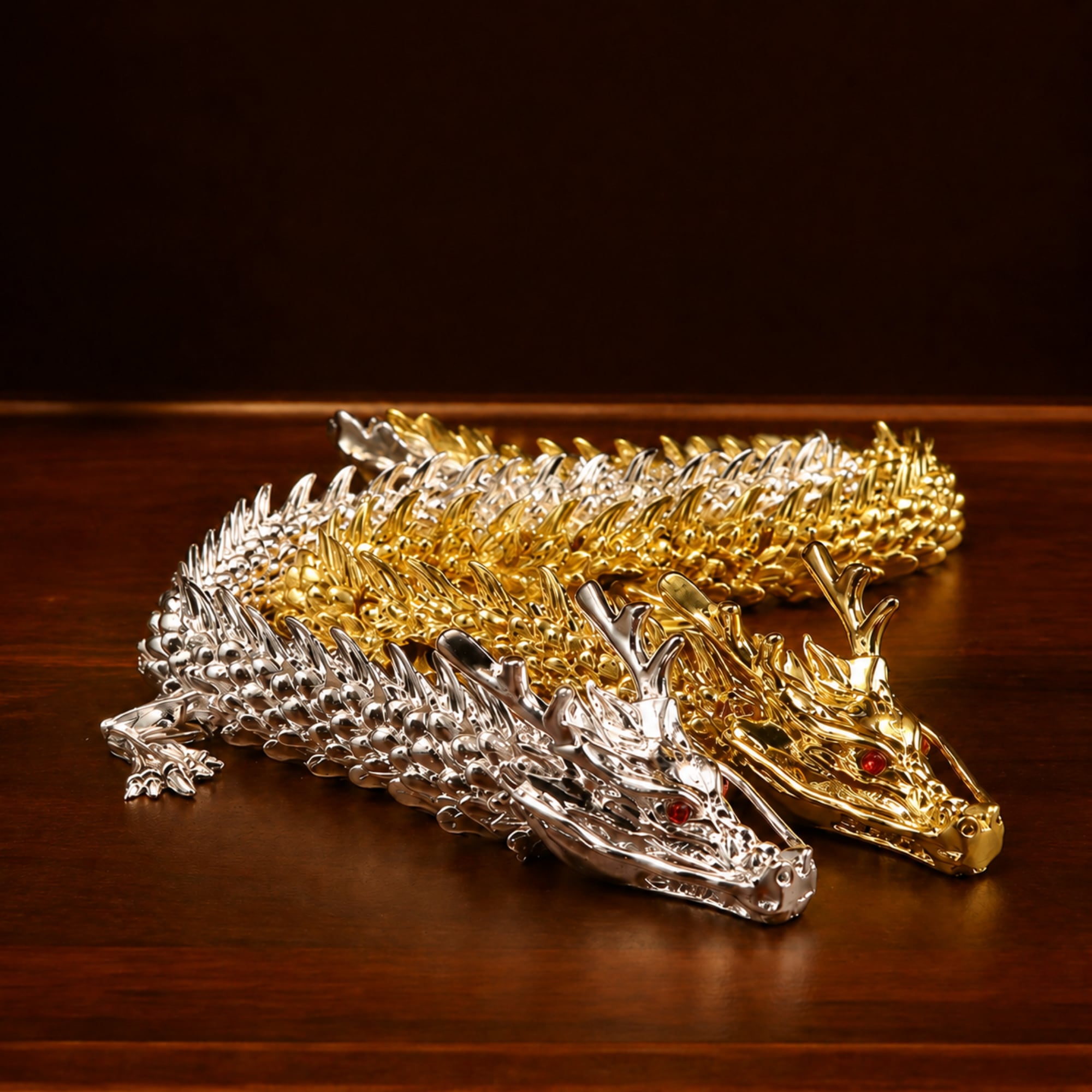 真ちゅう製 可動式 銀龍◇23cm◇置物 細工 デスクトップオーナメント