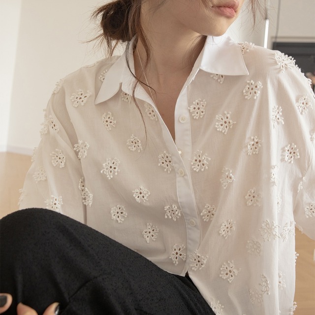 flower embroidered shirt