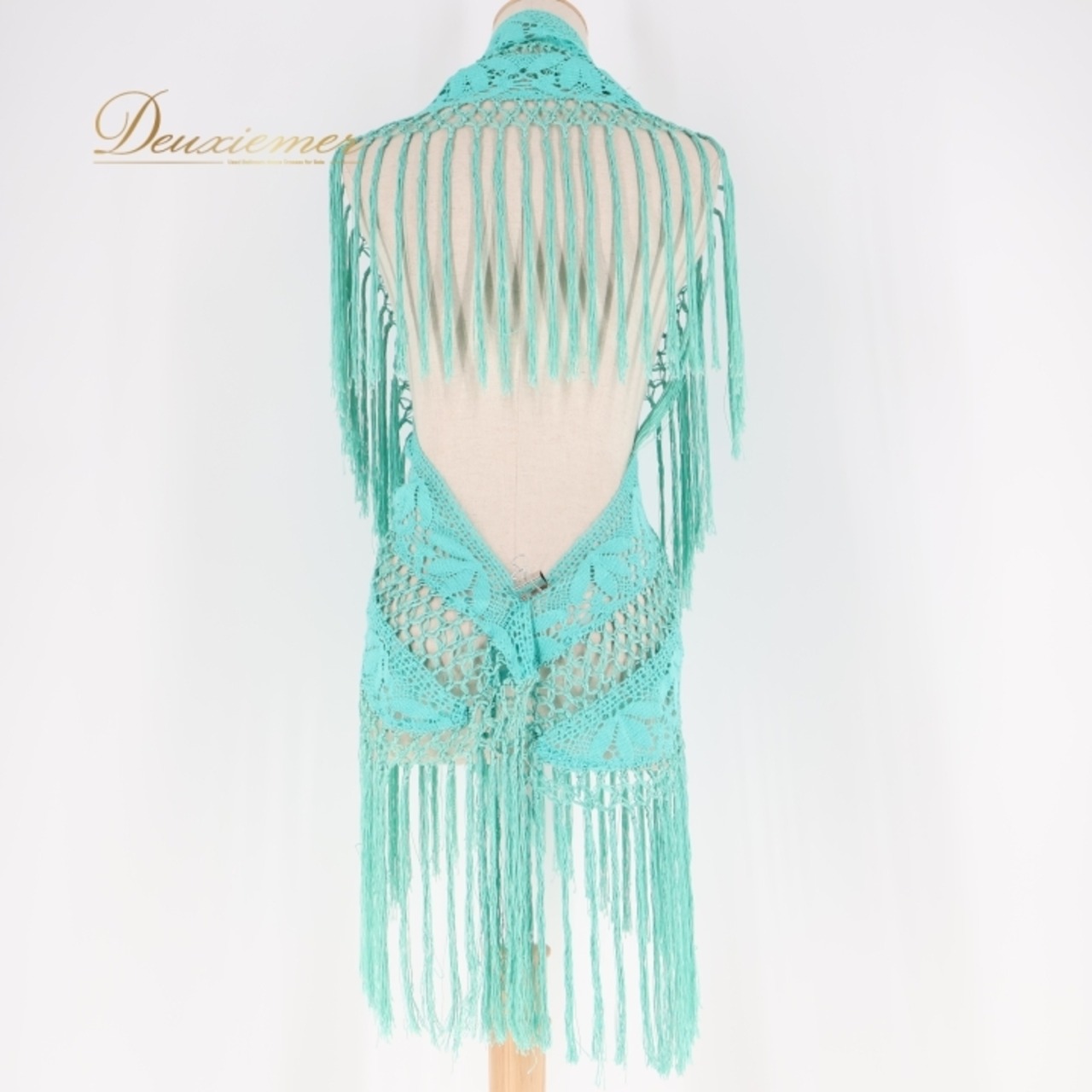フラメンコ 衣装 ソニアジョーンズ SONIA JOHNES シージョ ピキージョ グリーン ブルー 緑 青 水色 フレコ フリンジ 編み込み ダンス パーティ 装飾 小物 グリーン系 フラメンコ衣装 おしゃれ レディース ダンス小物 踊り衣装 ステージ衣装 透かし編み
