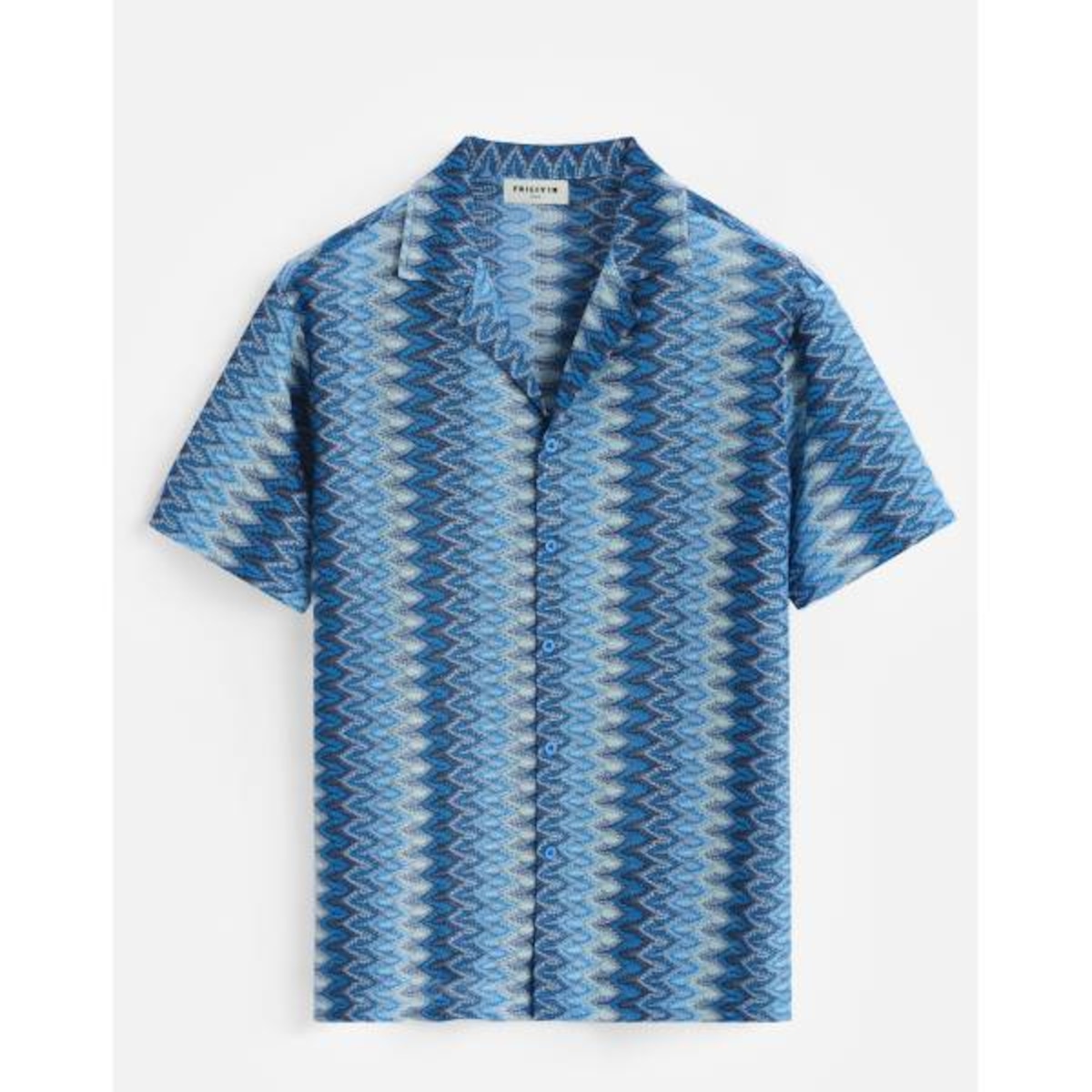 ブルー メッシュ半袖シャツ レースシャツ 柄シャツ メンズシャツ 