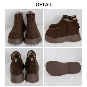 スエードタッチ ショートブーツ 裏起毛 レディース 秋冬 防寒 保温 通勤 通学 大人 きれいめ おしゃれ 暖かい 厚底 ラウンドトゥ 大人可愛い 大人女子