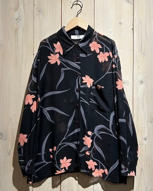 【a.k.a.C.a.k.a vintage】Beautiful Flower Pattern Vintage Loose Sheer Shirt