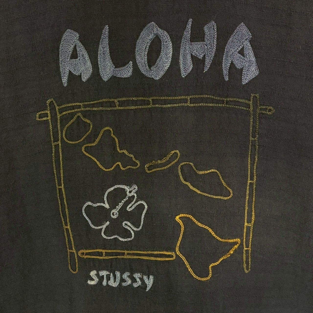 stussy ステューシー 半袖シャツ S 開襟 バックロゴ 刺繍ロゴ USA製