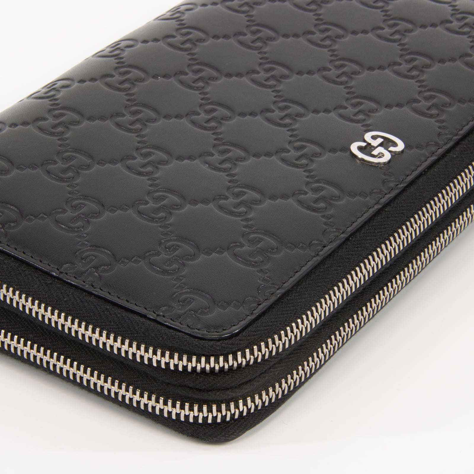 グッチ トラベルケース 長財布 ダブルファスナー マイクロシマ GG レザー 黒 本物・送料無料・美品】グッチ・長財布・ダブルファスナー