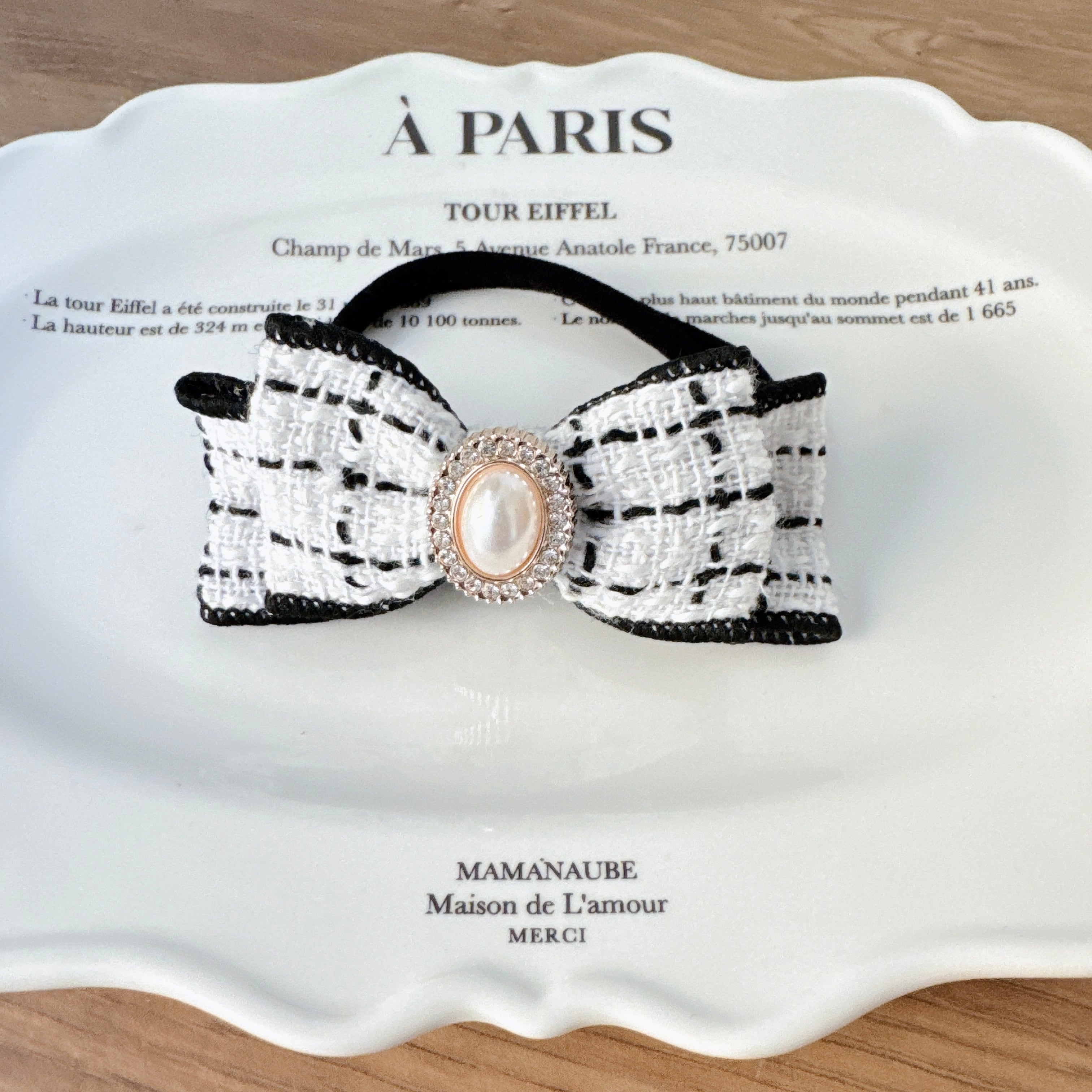 パールビジュリボンヘアバンド(後ろ支え付き)