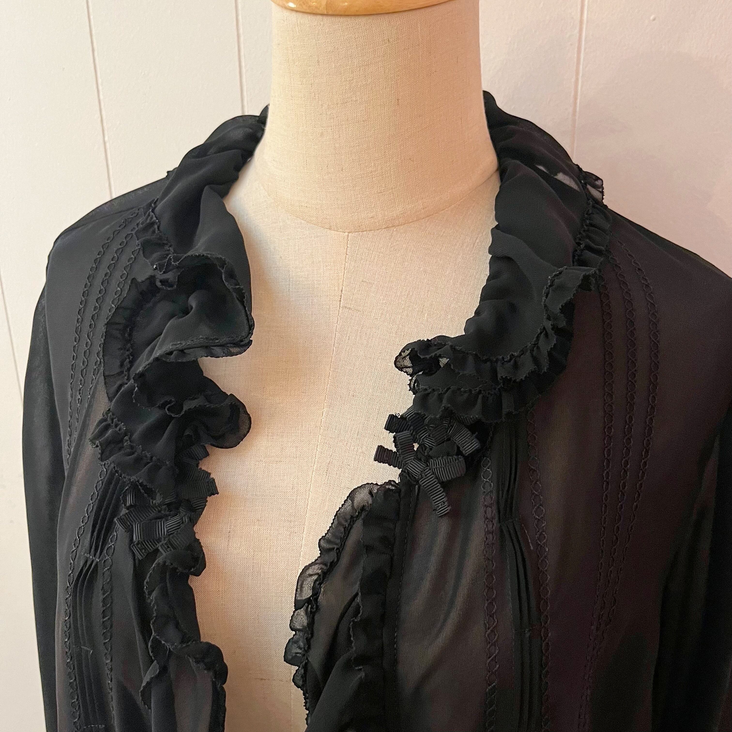 black ribbon frill lace blouse