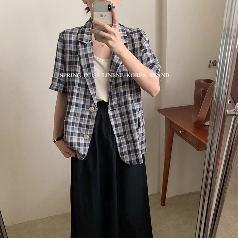 格子柄ジャケット サマーカジュアル薄手レッド 夏物 ビッグFスモールZ韓国24136756915