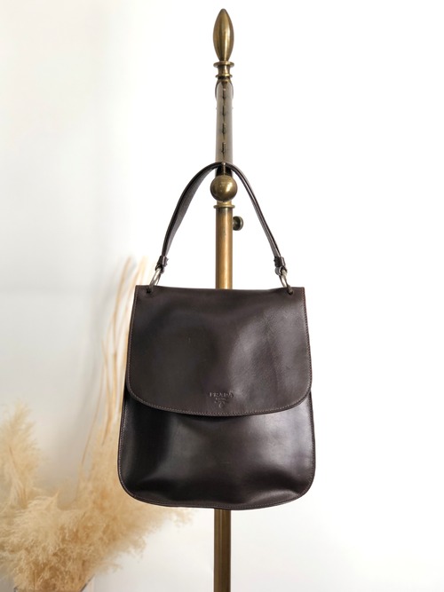 PRADA プラダ ショルダーバッグ ブラウン ロゴ レザー セミショルダーバッグ vintage ヴィンテージ オールド ecb6ar