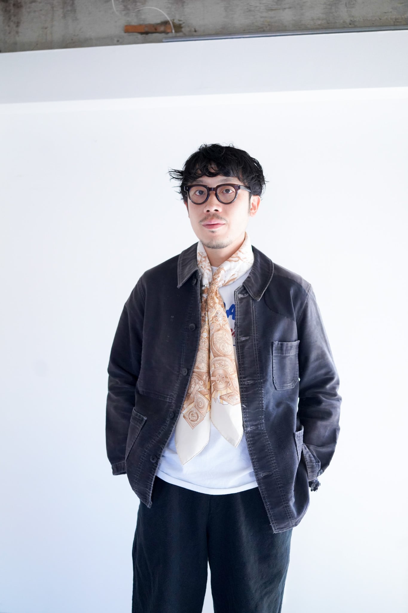 【1940-50s】"Dubure&Deverchere" Black Moleskin JKT/ 5-308