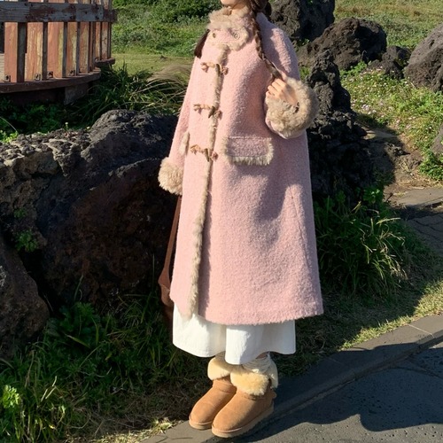 ファートリムウールタッチトグルボタンコート ・79000