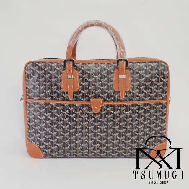 GOYARD ゴヤール アンバサード MM PVC×レザー ハンドバッグ ブラック×ブラウン