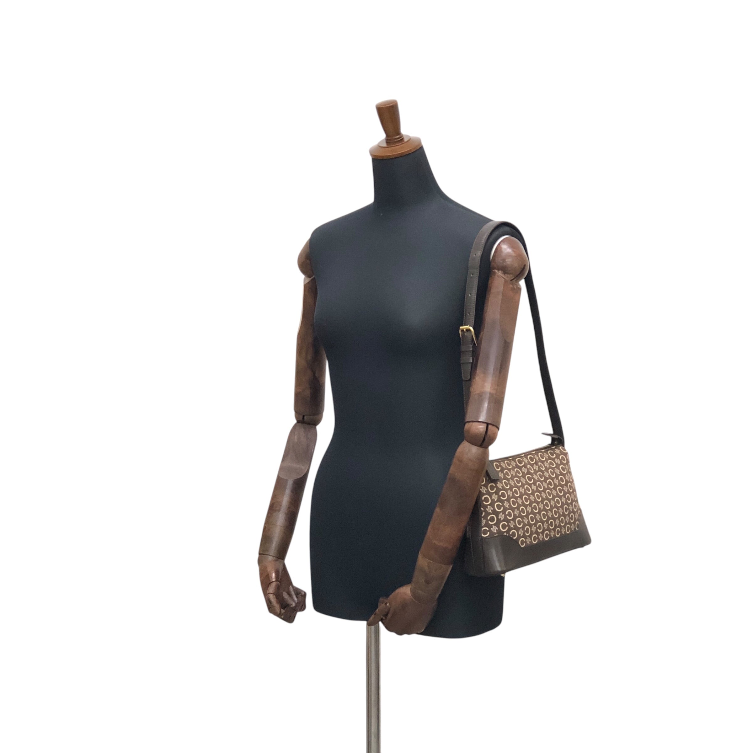 CELINE セリーヌ Cマカダム ショルダーバッグ ブラウン レザー