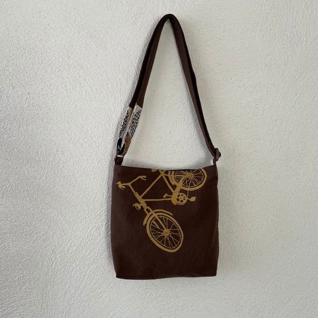 受注制作　おさんぽショルダーS「自転車　キャメル」