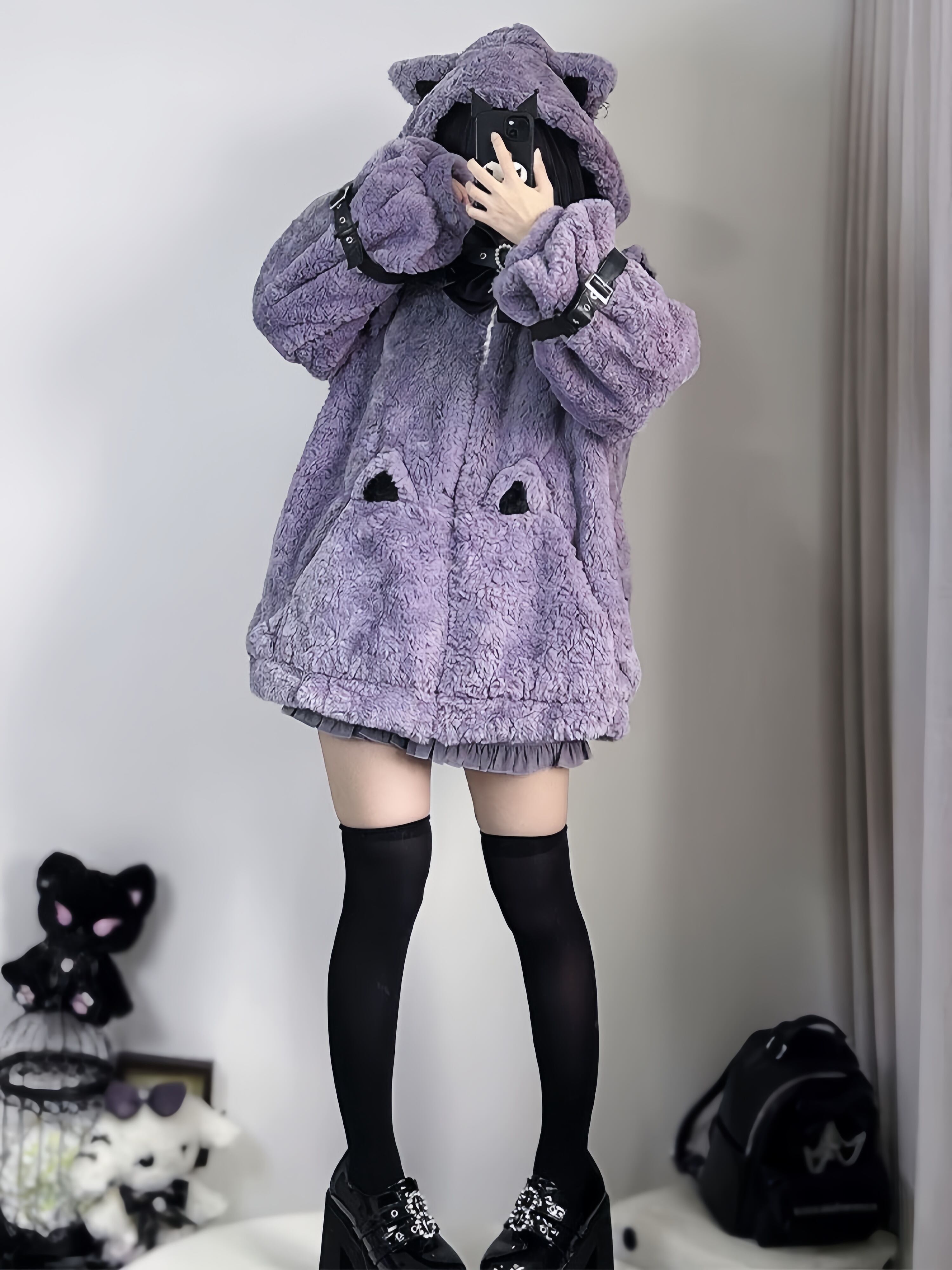 Myurina 猫耳もこもこファーブルゾン 地雷系アウター フリースパーカー