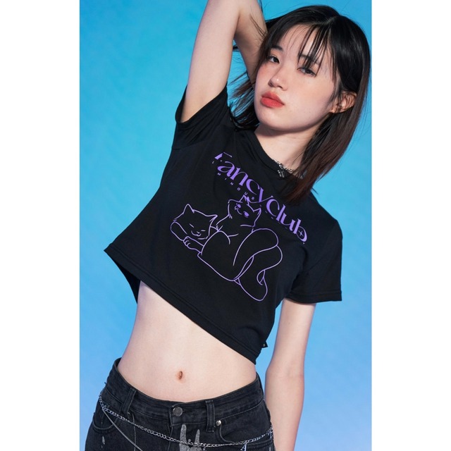 [NASTY FANCY CLUB] MOMO CROP TEE (BLACK) 正規品 韓国ブランド 韓国ファッション 韓国通販 韓国代行 Tシャツ